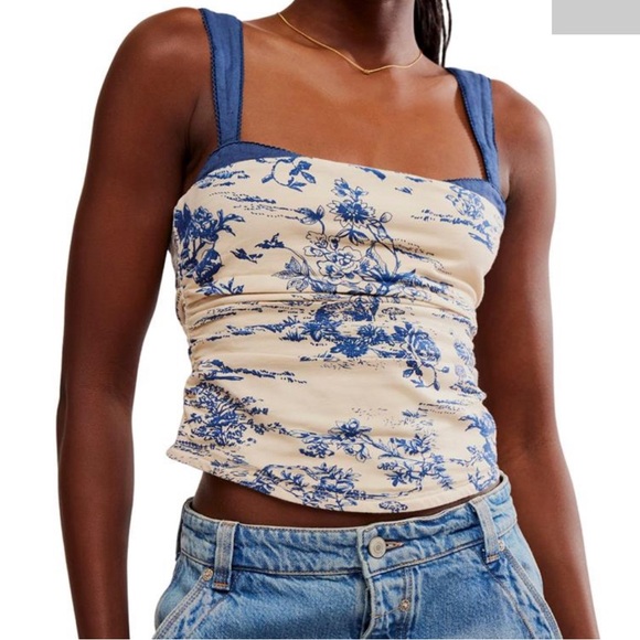 Free People 2 Toned Printed Tank in Ivory Combo - Picture 1 of 7